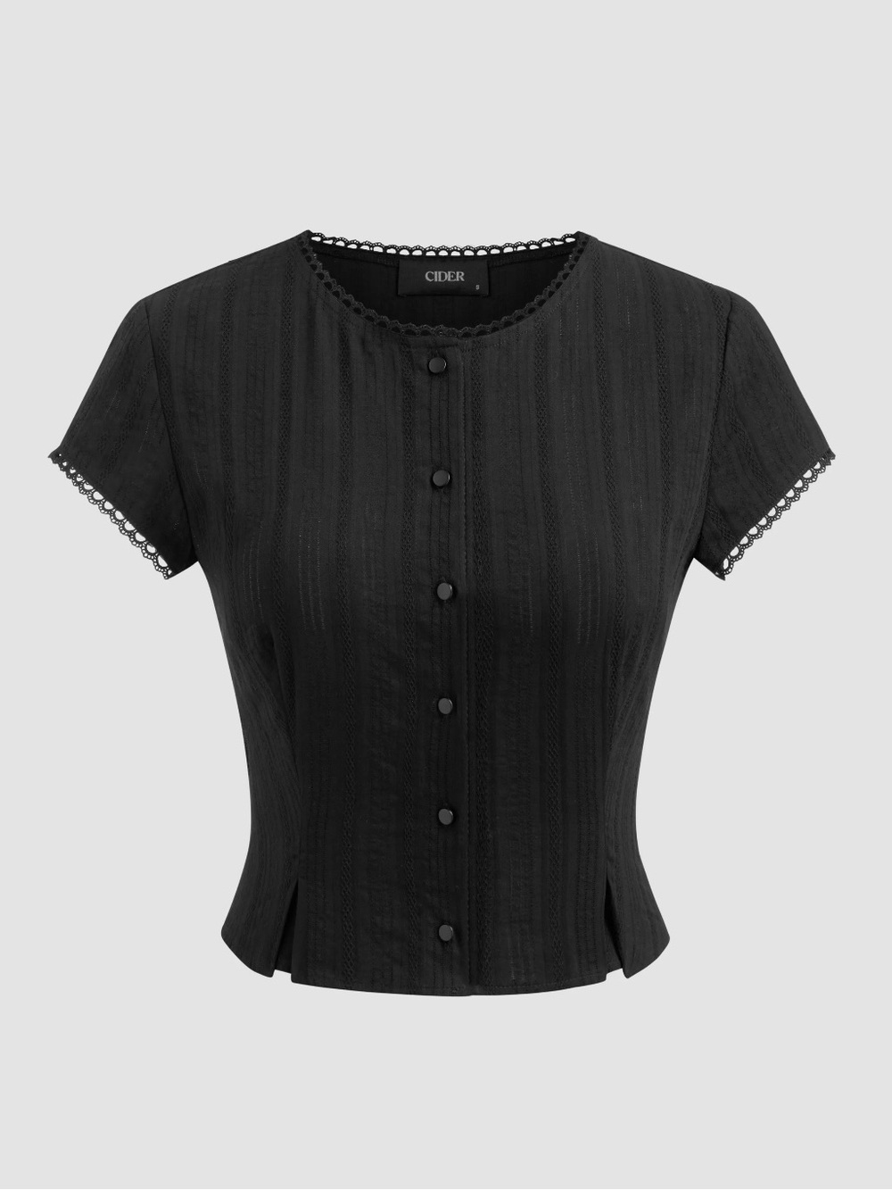 NWT Short Sleeve Lace Trim Button Down, See-Through Pattern, 100% Cotton